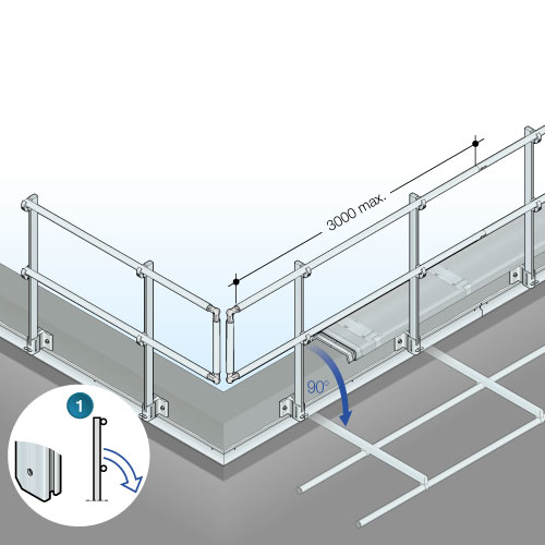 barrial-fixation-mecanique-systeme-gardecorps-aluminium-toiture-terrasse-securite-cloture-chute-lisse-portillon-ferronnerie-autoporte-separation-plinthe-balustrade-ancrage-rampant-sabot-potelet-autoportant-acrotere-lanterneau-etancheur-rembarde-protection-montant-barricade-gardefou-cordage-accrofil-corridor-gardetoit-inaccessible