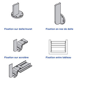 garde-corps aluminium Lotentic fixations sur dalle, nez de dalle, sur acrotère, ITE, entre tableaux